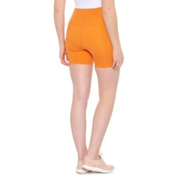 L SPACE Carter High Rise Bike Tangerine Shorts V-front Waistband size Large - Picture 2 of 13